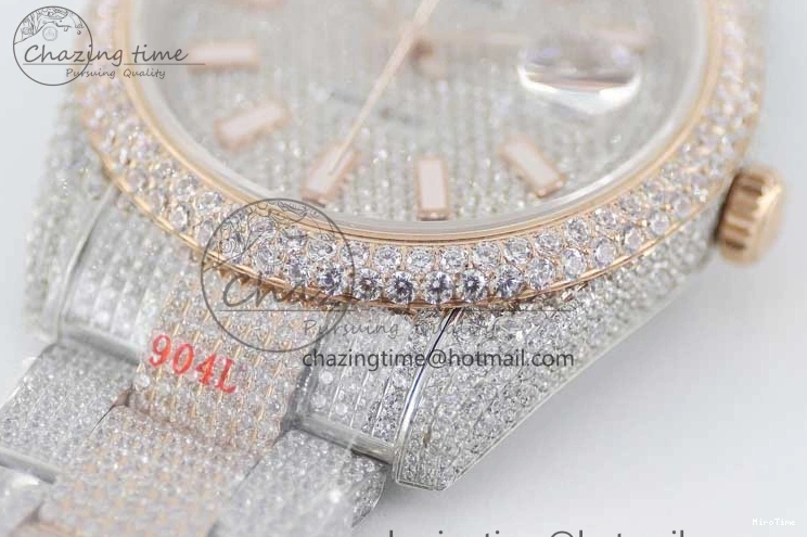 MiroTime 0601 Datejust 41 SS RG Full Diamonds TWF 1:1 Best Edition Diamonds Stick Markers Dial on Bracelet A Refined 2400